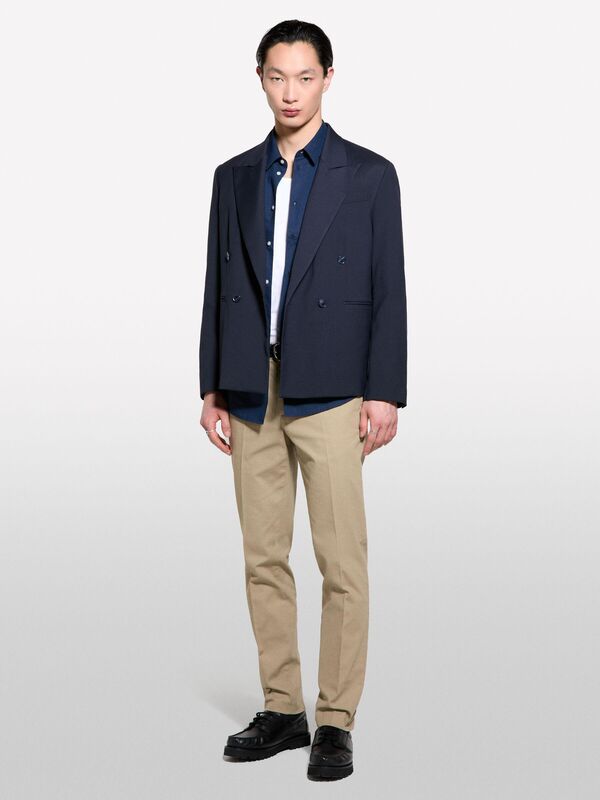 Streç Pamuklu Logo Detaylı Slim Fit Chino Pantolon Erkek Mavi Pantolon - 325P4WOSSF053