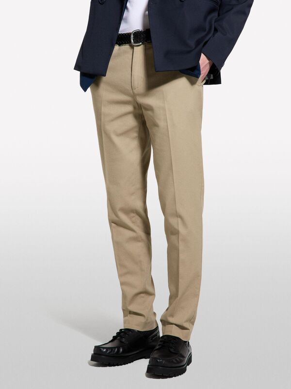 Sisley - Streç Pamuklu Logo Detaylı Slim Fit Chino Pantolon Erkek Mavi Pantolon - 325P4WOSSF053