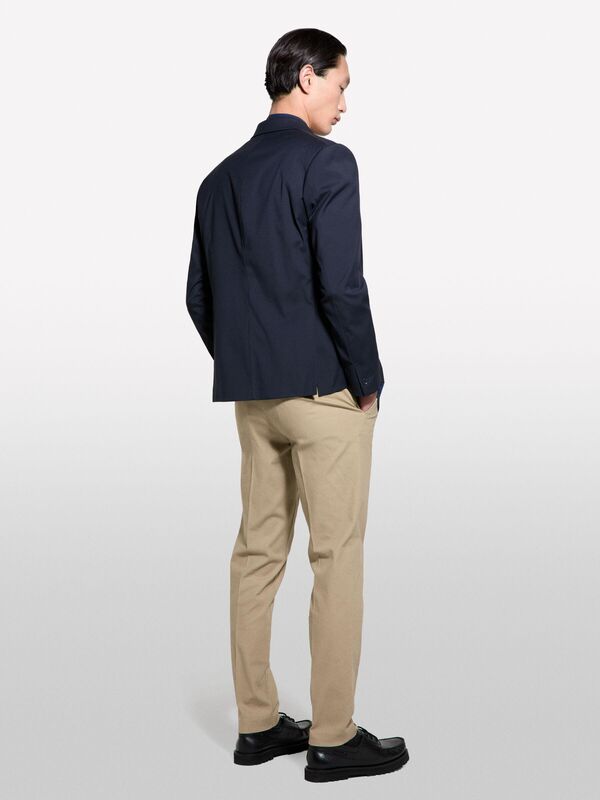 Streç Pamuklu Logo Detaylı Slim Fit Chino Pantolon Erkek Mavi Pantolon - 325P4WOSSF053