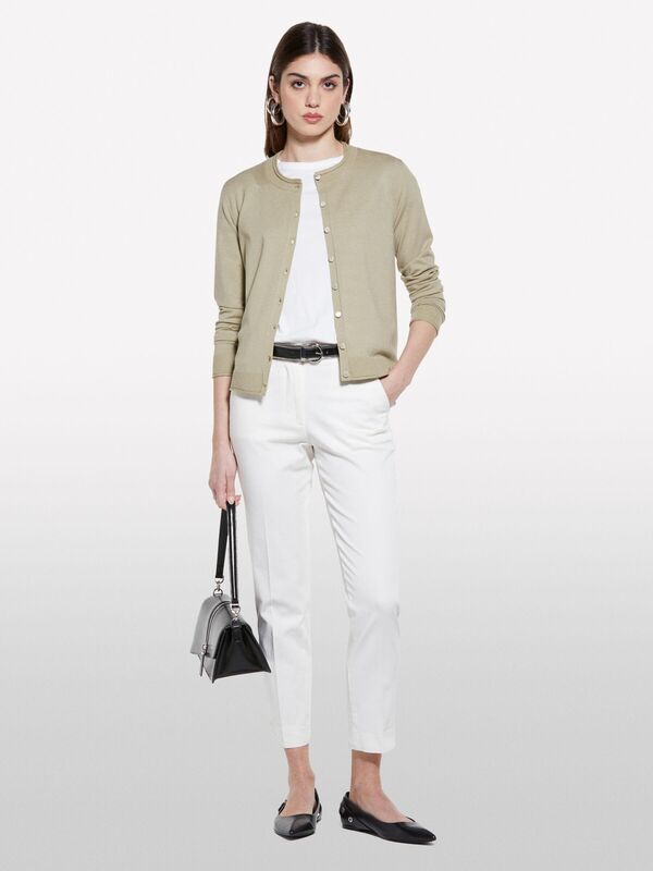 Sisley - Streç Pamuklu Normal Bel Chino Pantolon Kadın Bej Pantolon - 325P4BYW55AH6