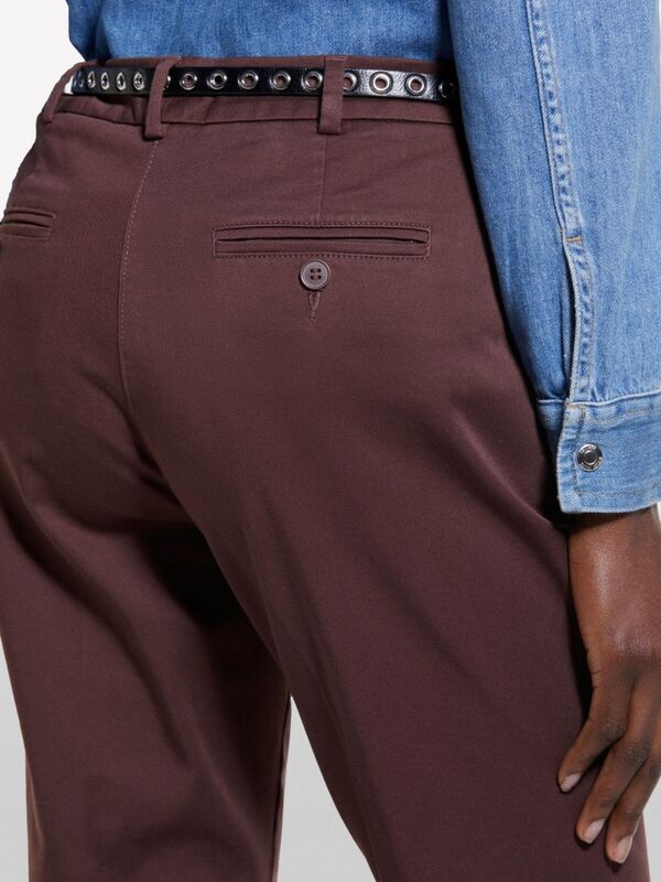 Streç Pamuklu Normal Bel Chino Pantolon Kadın kahverengi Pantolon - 325P4BYW55AH6
