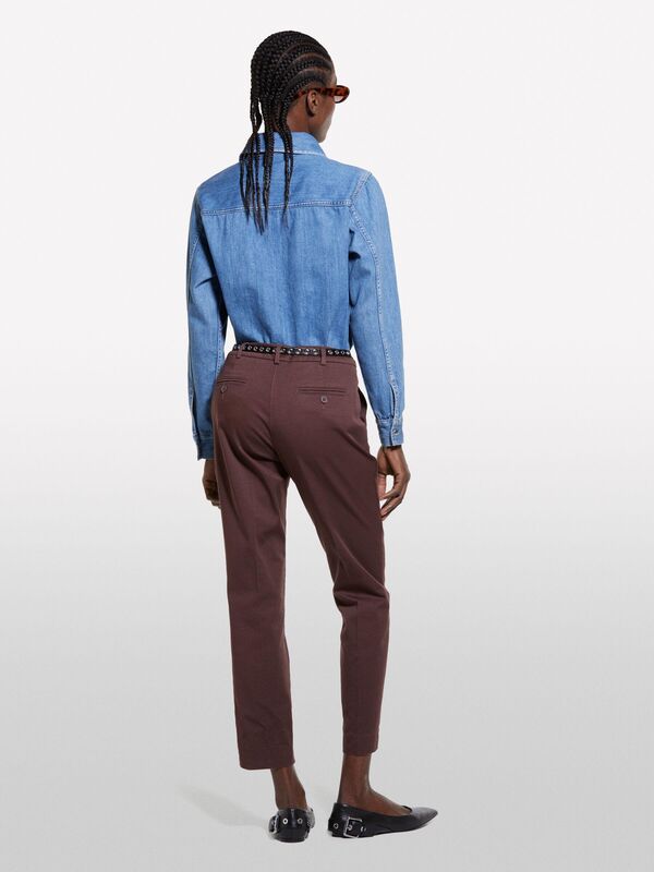 Streç Pamuklu Normal Bel Chino Pantolon Kadın kahverengi Pantolon - 325P4BYW55AH6