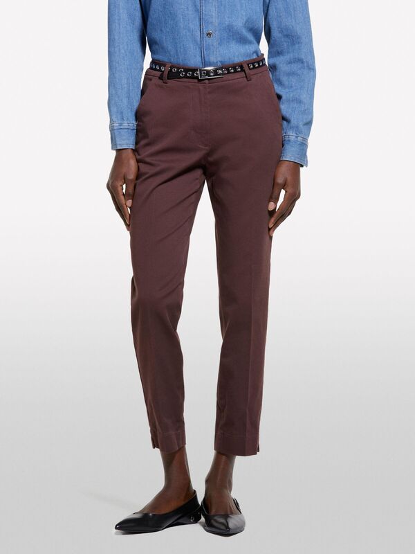 Streç Pamuklu Normal Bel Chino Pantolon Kadın kahverengi Pantolon - 325P4BYW55AH6