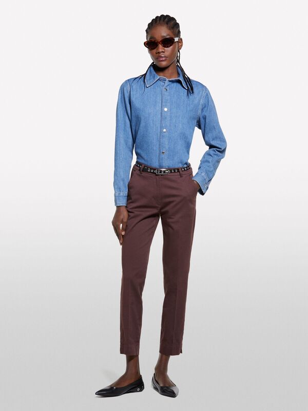 Streç Pamuklu Normal Bel Chino Pantolon Kadın kahverengi Pantolon - 325P4BYW55AH6