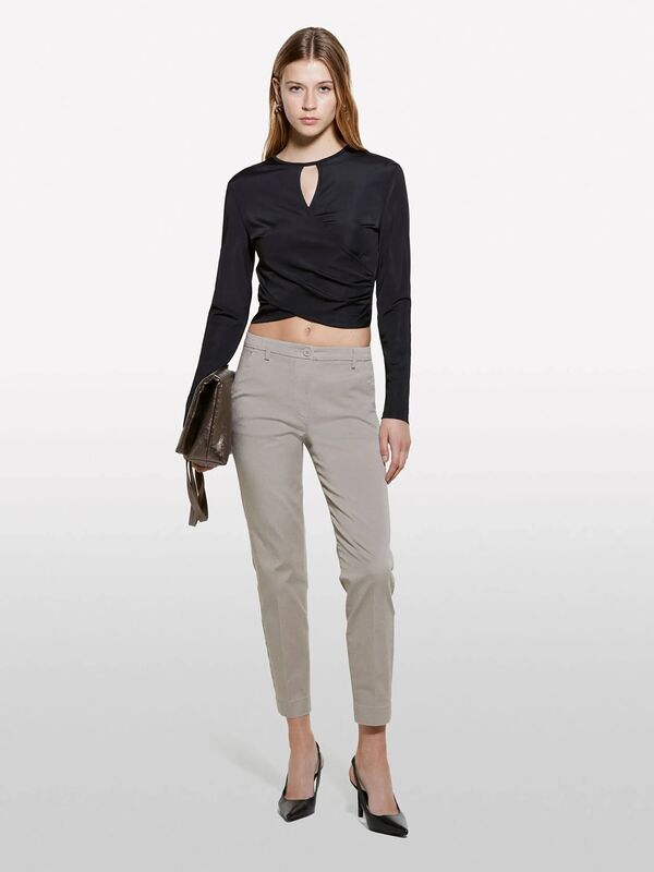 Sisley - Streç Pamuklu Normal Bel Chino Pantolon Kadın Renkli Pantolon - 325P4BYW55AH6