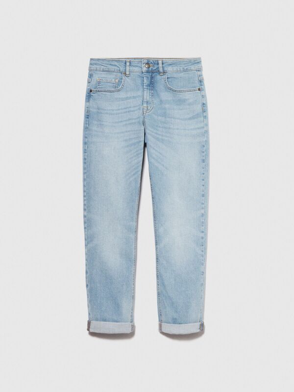 Streç Pamuklu Normal Bel Düz Paça Denim Pantolon Kadın Mavi Pantolon - 324P4W44576T6