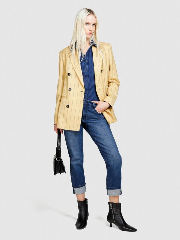 Streç Pamuklu Normal Bel Paça Detaylı Denim Pantolon Kadın Siyah Mix Pantolon - 324P44ZALE01J