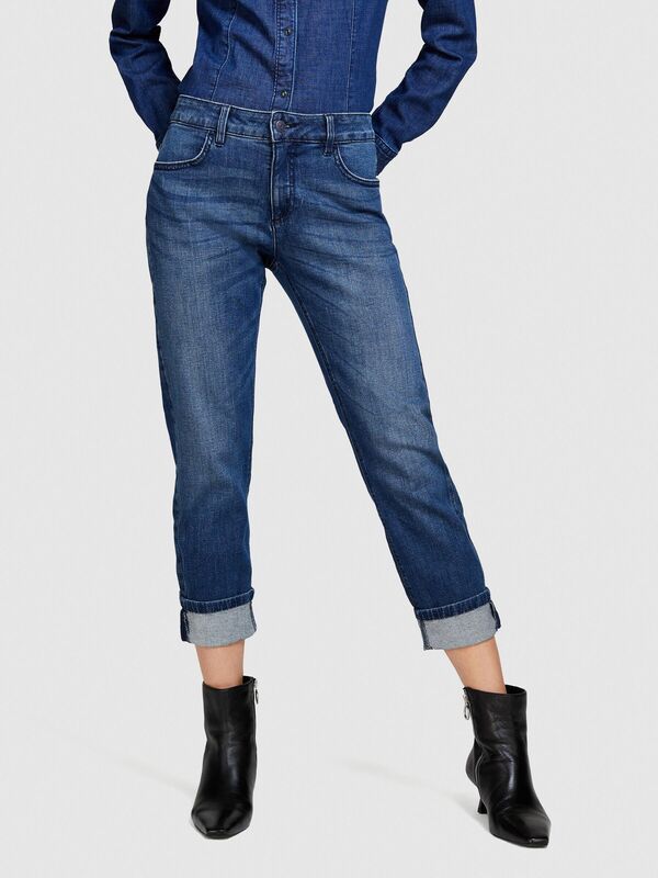 Streç Pamuklu Normal Bel Paça Detaylı Denim Pantolon Kadın Siyah Mix Pantolon - 324P44ZALE01J