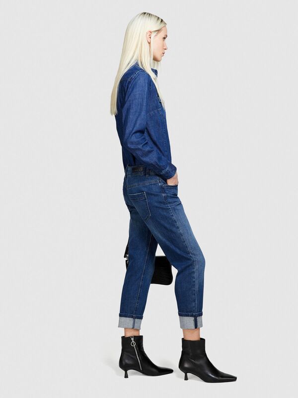 Streç Pamuklu Normal Bel Paça Detaylı Denim Pantolon Kadın Siyah Mix Pantolon - 324P44ZALE01J