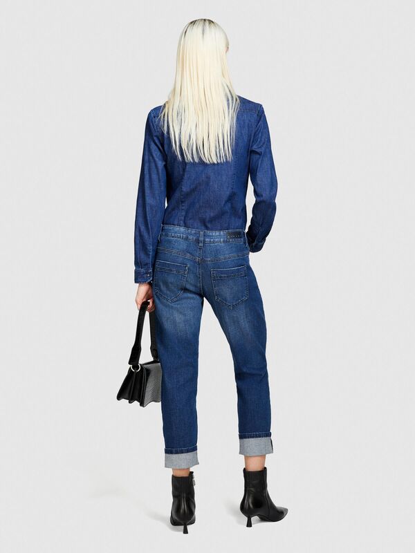 Streç Pamuklu Normal Bel Paça Detaylı Denim Pantolon Kadın Siyah Mix Pantolon - 324P44ZALE01J