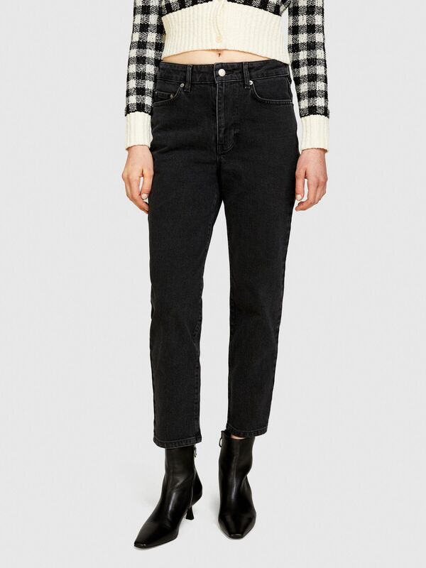 Streç Pamuklu Normal Bel Slim Fit Denim Pantolon Kadın Siyah Pantolon - 324P4TLALE03B
