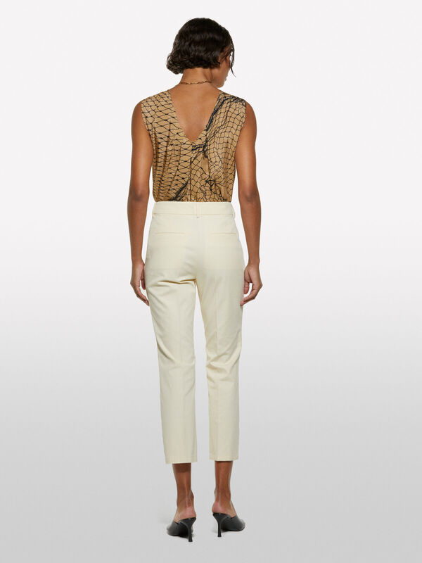 Streç Pamuklu Normal Bel Straight Fit Pantolon Kadın Şampanya Pantolon - 325P4ENMLE02X