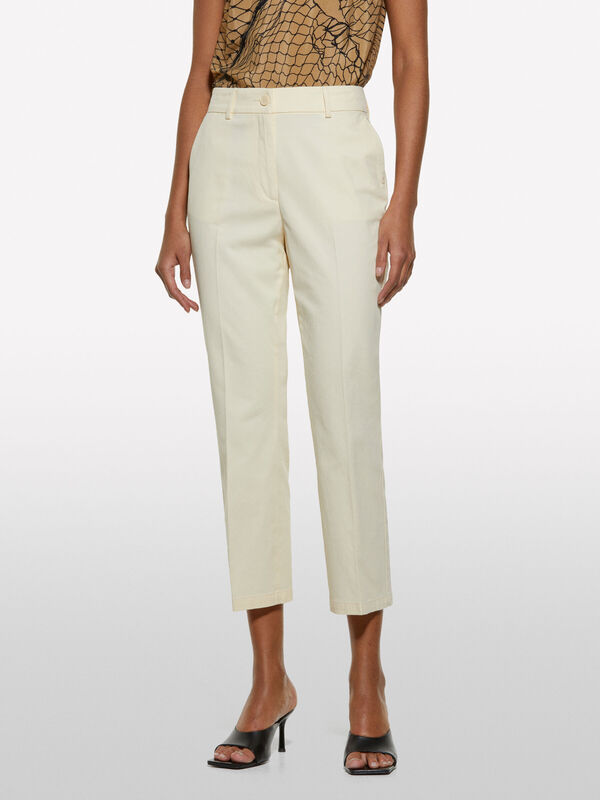 Streç Pamuklu Normal Bel Straight Fit Pantolon Kadın Şampanya Pantolon - 325P4ENMLE02X