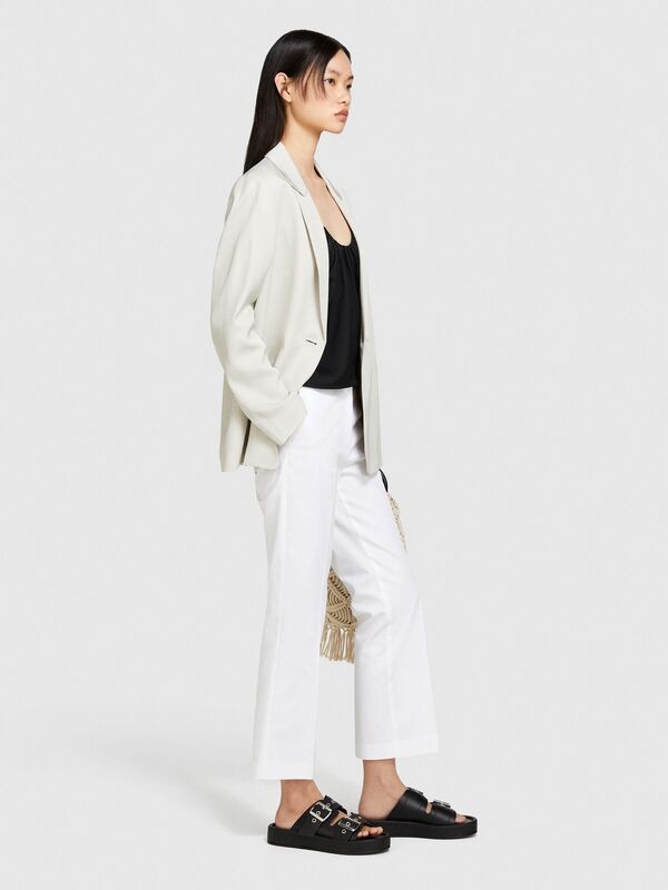 Streç Pamuklu Pileli Pantolon Kadın Beyaz Pantolon - 324P4IULLF02Y