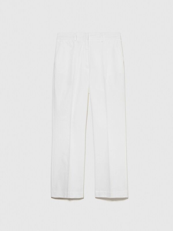 Streç Pamuklu Pileli Pantolon Kadın Beyaz Pantolon - 324P4IULLF02Y