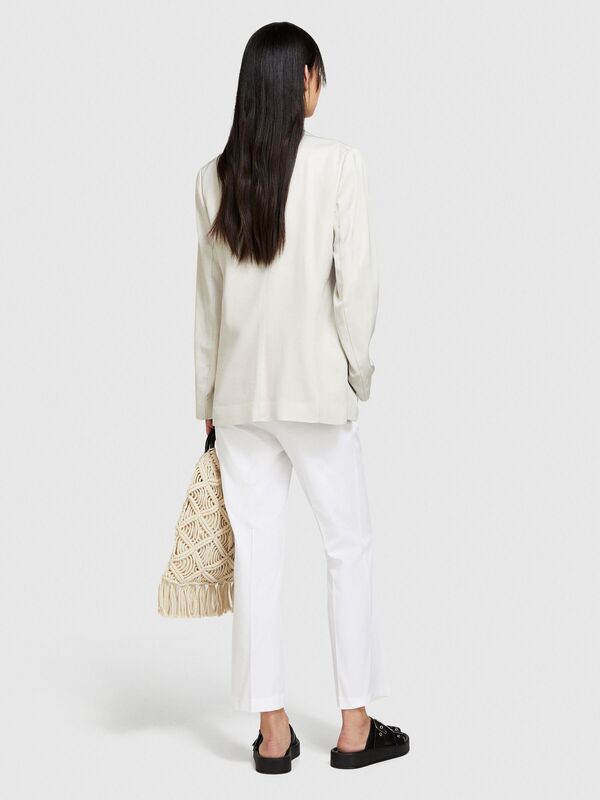 Streç Pamuklu Pileli Pantolon Kadın Beyaz Pantolon - 324P4IULLF02Y