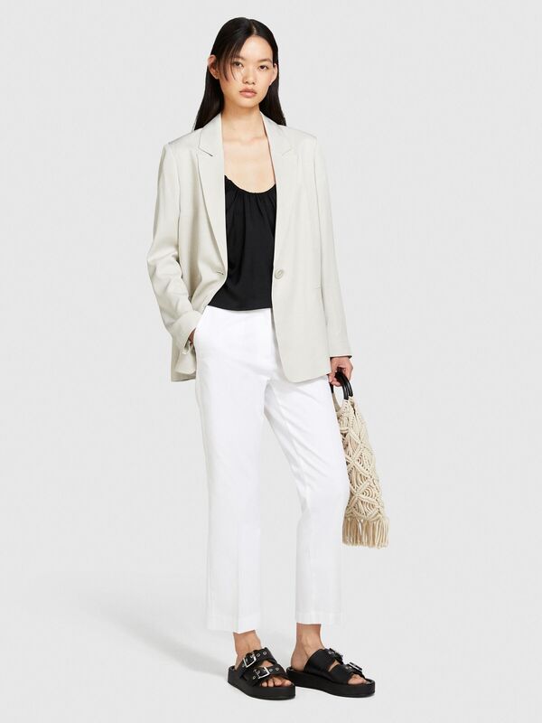 Streç Pamuklu Pileli Pantolon Kadın Beyaz Pantolon - 324P4IULLF02Y