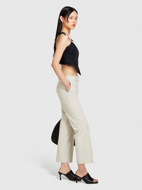 Sisley - Streç Pamuklu Pileli Pantolon Kadın Bej Pantolon - 324P4IULLF02Y