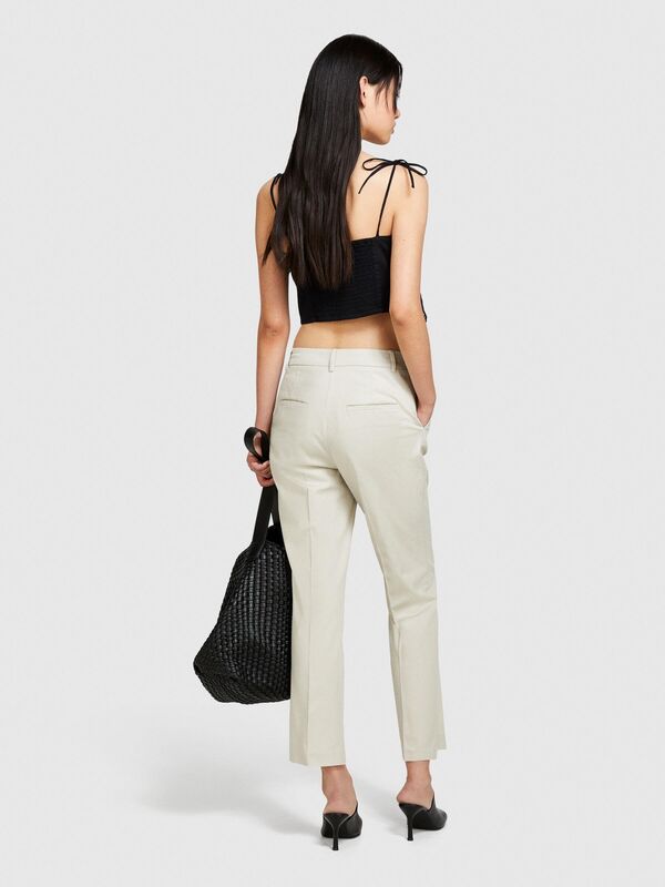 Streç Pamuklu Pileli Pantolon Kadın Bej Pantolon - 324P4IULLF02Y
