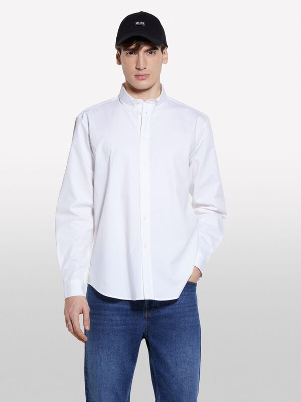 Sisley - Streç Pamuklu Regular Fit Gömlek Erkek Beyaz Gömlek - 325P58FJSQ04F