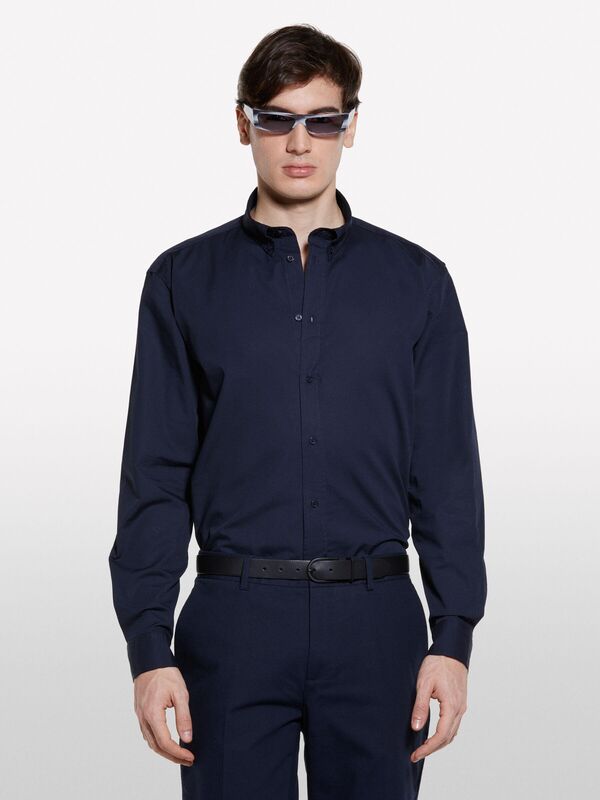 Streç Pamuklu Regular Fit Gömlek Erkek Lacivert Gömlek - 325P58FJSQ04F