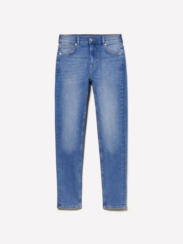 Streç Pamuklu Taş Yıkama Yüksel Bel Slim Fit Pantolon Kadın Buz mavisi Denim Pantolon - 325P47KZLE044