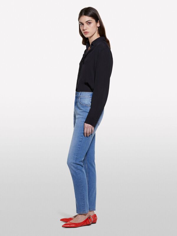 Streç Pamuklu Taş Yıkama Yüksel Bel Slim Fit Pantolon Kadın Buz mavisi Denim Pantolon - 325P47KZLE044