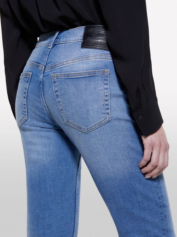 Streç Pamuklu Taş Yıkama Yüksel Bel Slim Fit Pantolon Kadın Buz mavisi Denim Pantolon - 325P47KZLE044