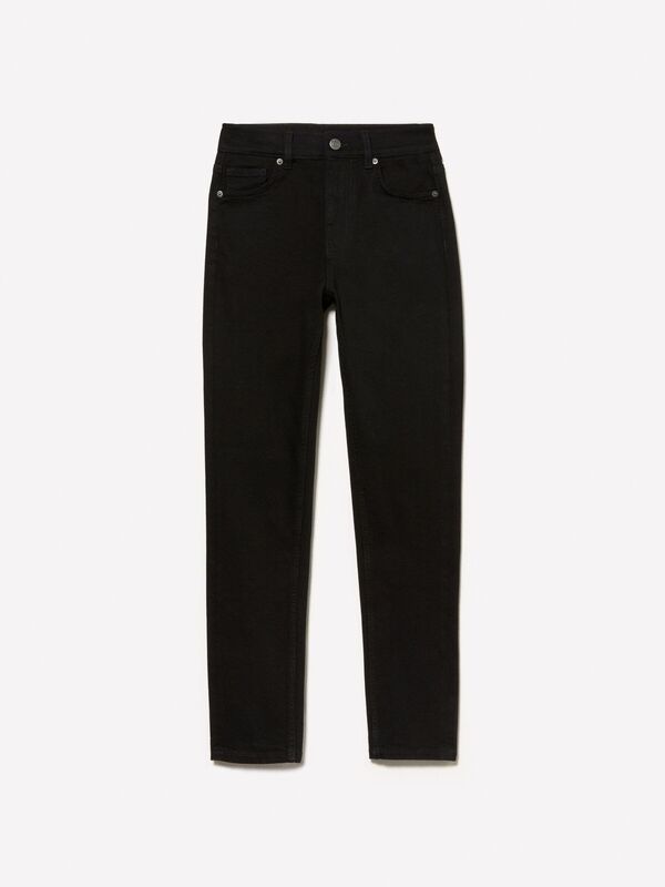 Streç Pamuklu Taş Yıkama Yüksel Bel Slim Fit Pantolon Kadın Siyah Denim Pantolon - 325P47KZLE044