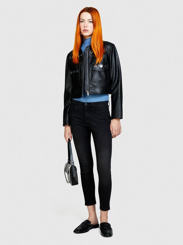 Sisley - Streç Pamuklu Yüksek Bel Dar Paça Denim Pantolon Kadın Lacivert Pantolon - 324P4RR3575V7