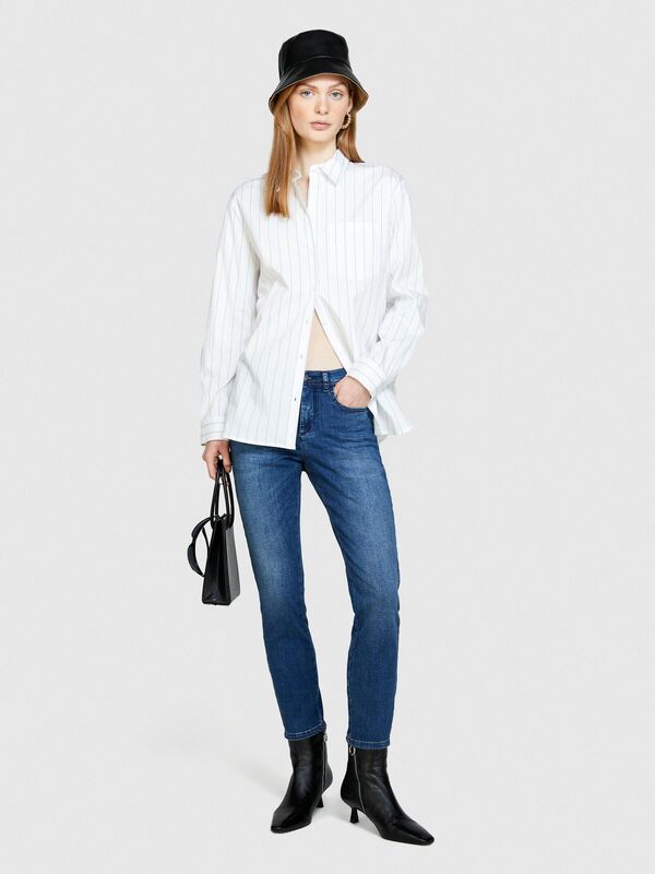 Streç Pamuklu Yüksek Bel Dar Paça Denim Pantolon Kadın Siyah Mix Pantolon - 324P4RR3575V7