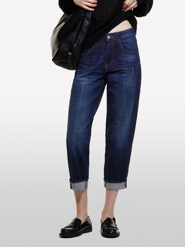 Streç Pamuklu Yüksek Bel Kıvrık Paça Denim Pantolon Kadın Haki Mix Pantolon - 324A47DF575O7