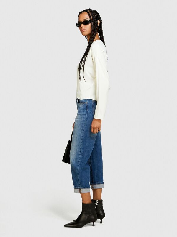 Streç Pamuklu Yüksek Bel Kıvrık Paça Denim Pantolon Kadın Siyah Mix Pantolon - 324P47DF575O7