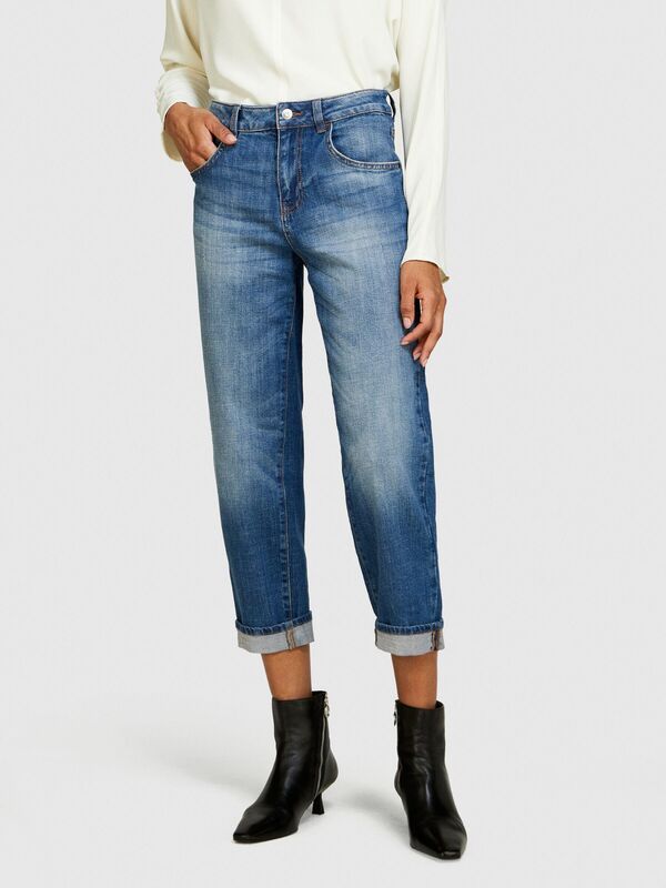 Streç Pamuklu Yüksek Bel Kıvrık Paça Denim Pantolon Kadın Siyah Mix Pantolon - 324P47DF575O7