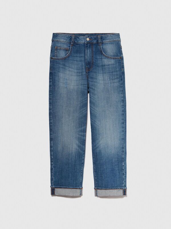 Streç Pamuklu Yüksek Bel Kıvrık Paça Denim Pantolon Kadın Siyah Mix Pantolon - 324P47DF575O7