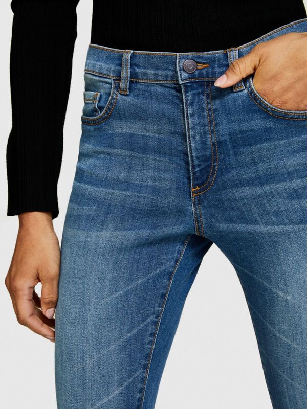 Sisley - Streç Pamuklu Yüksek Bel Skinny Fit Denim Pantolon Kadın Siyah Mix Pantolon - 324P44PMLE01K