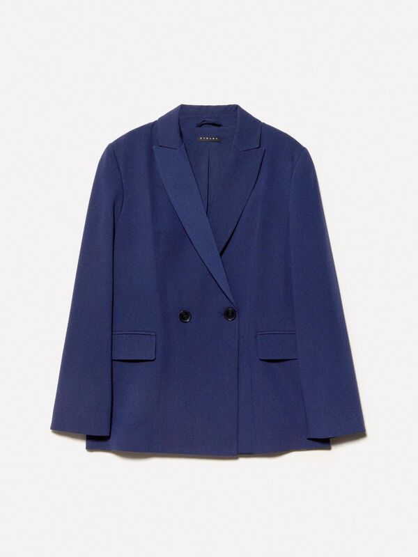 Streç Viskozlu Düğme Detaylı Regular Fit Blazer Ceket Kadın LACİVERT Ceket - 325P2KVXLW02R
