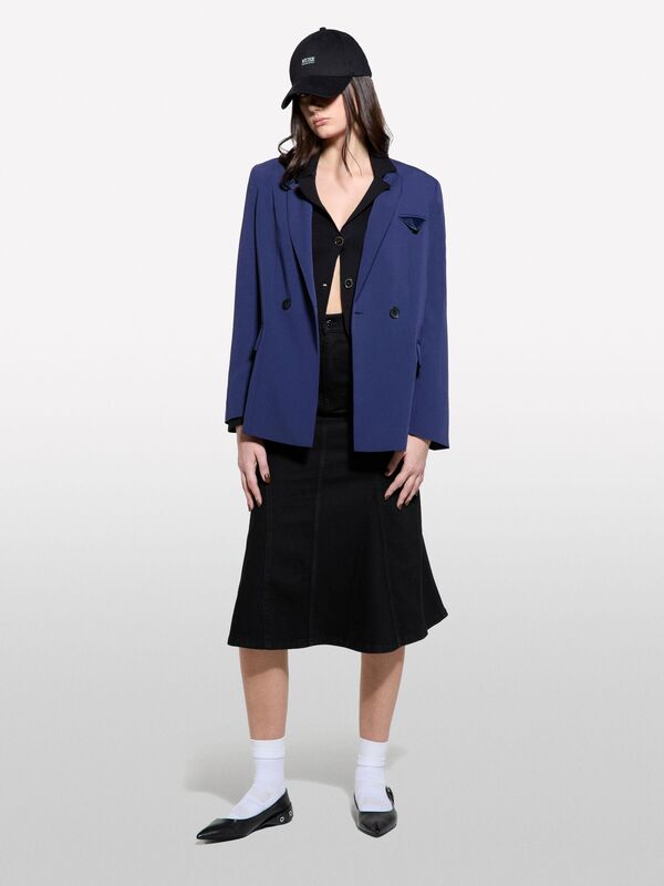 Streç Viskozlu Düğme Detaylı Regular Fit Blazer Ceket Kadın LACİVERT Ceket - 325P2KVXLW02R