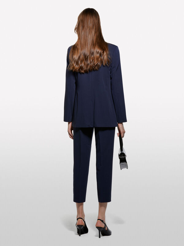 Sisley - Streç Viskozlu Tek Düğmeli Regular Fit Blazer Ceket Kadın Lacivert Ceket - 325A2KVXLW025