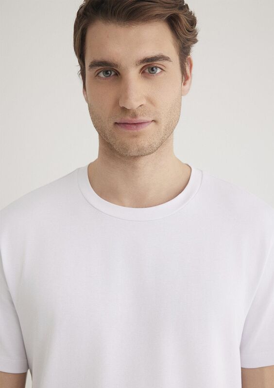 STRETCH TİŞÖRT Erkek Beyaz Basic T-Shirt - M061747