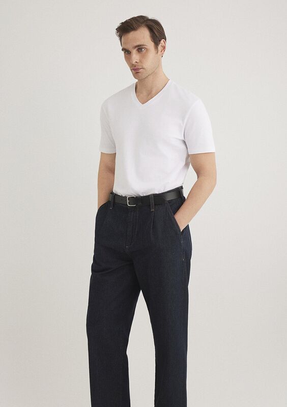 STRETCH V YAKA TİŞÖRT Erkek Beyaz Basic T-Shirt - M061748