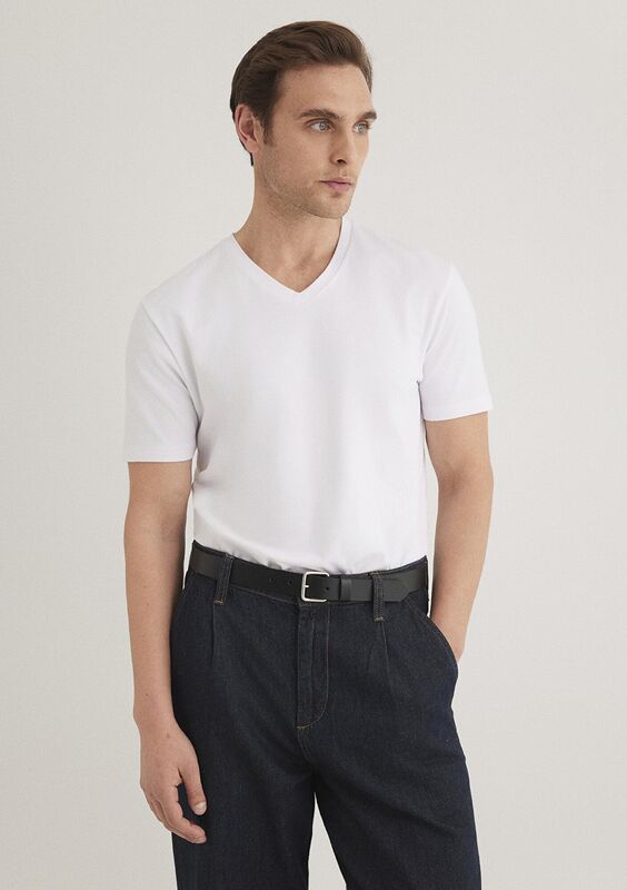 STRETCH V YAKA TİŞÖRT Erkek Beyaz T-Shirt - M061748