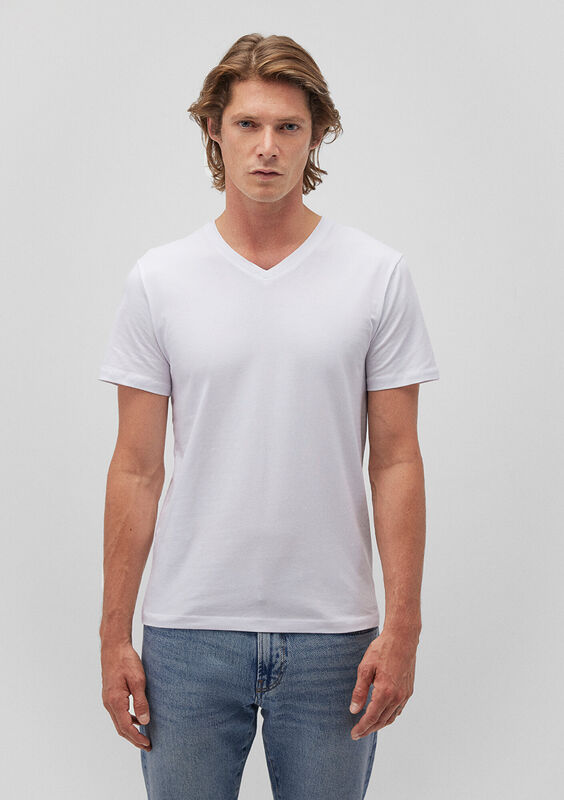 STRETCH V YAKA TİŞÖRT Erkek Beyaz T-Shirt - M061748