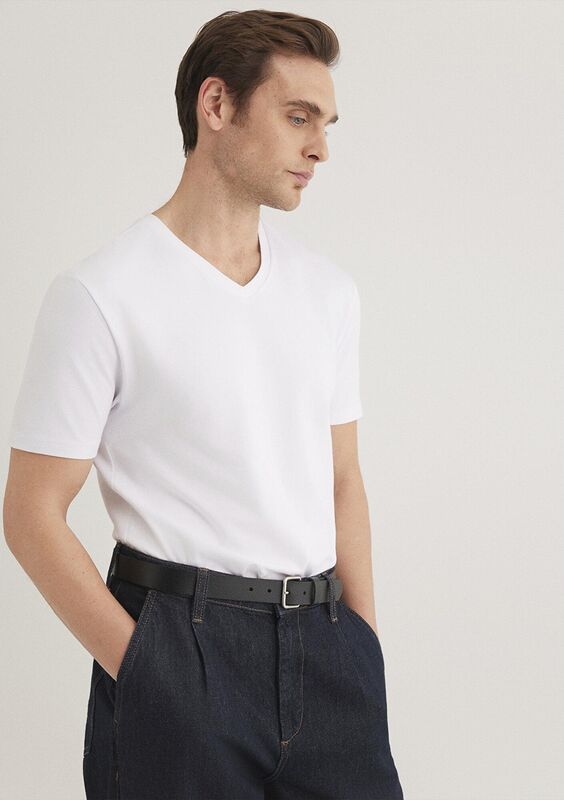 STRETCH V YAKA TİŞÖRT Erkek Beyaz T-Shirt - M061748