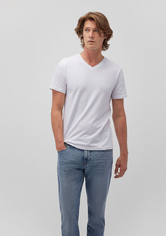 STRETCH V YAKA TİŞÖRT Erkek Beyaz T-Shirt - M061748