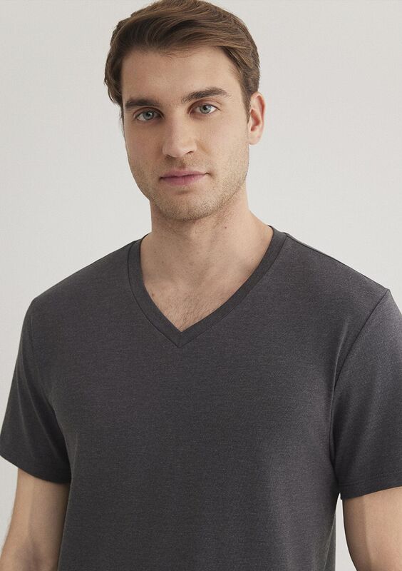 STRETCH V YAKA TİŞÖRT Erkek Gri Basic T-Shirt - M061748 STRETCH V YAKA TİŞÖRT Erkek Gri Basic T-Shirt - M061748