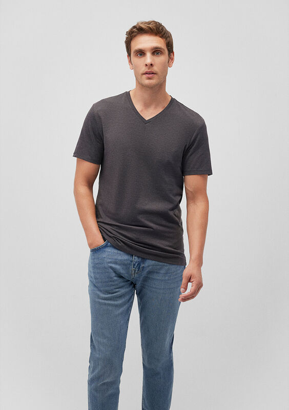 STRETCH V YAKA TİŞÖRT Erkek Gri T-Shirt - M061748
