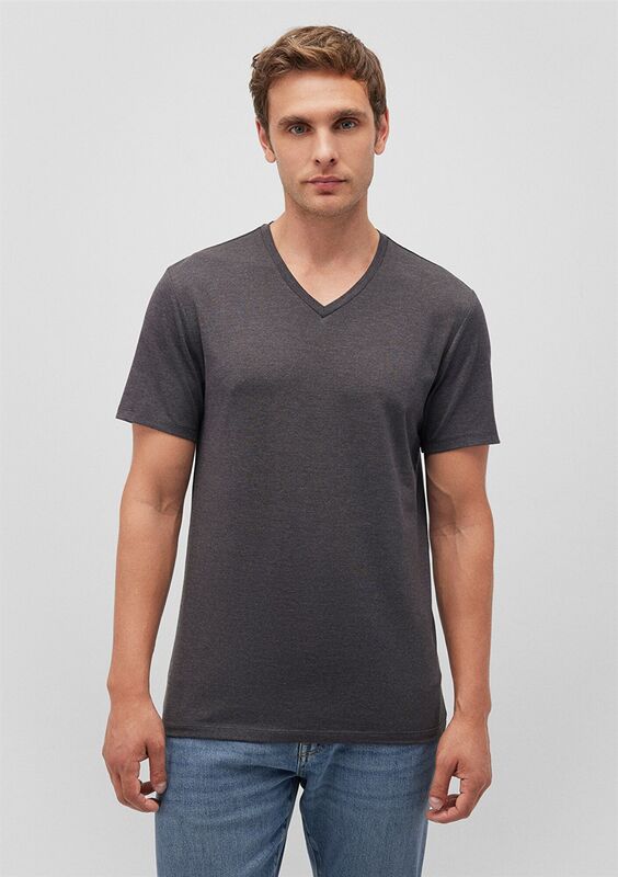 STRETCH V YAKA TİŞÖRT Erkek Gri T-Shirt - M061748
