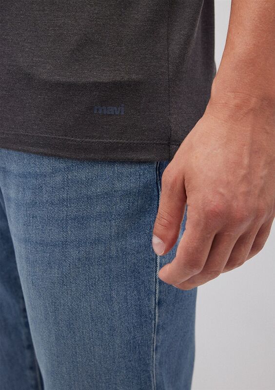 STRETCH V YAKA TİŞÖRT Erkek Gri T-Shirt - M061748