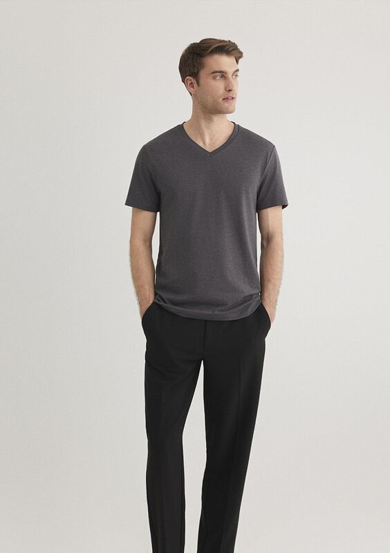 STRETCH V YAKA TİŞÖRT Erkek Gri T-Shirt - M061748